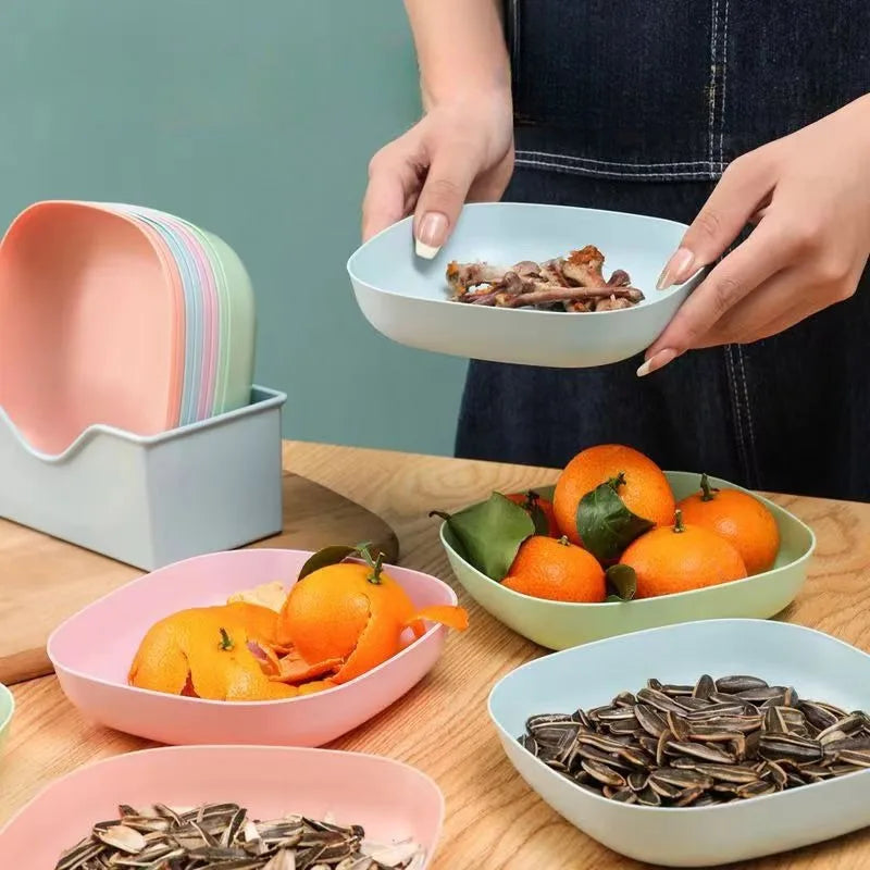 Reusable Fruit & Dessert Plates Set - 10-Piece Washable Snack Dishes with Built-In Base