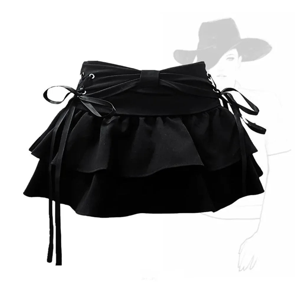Y2K Kawaii Bow Denim Mini Skirt — Women’s Vintage A-Line Gothic Streetwear Summer Outfit