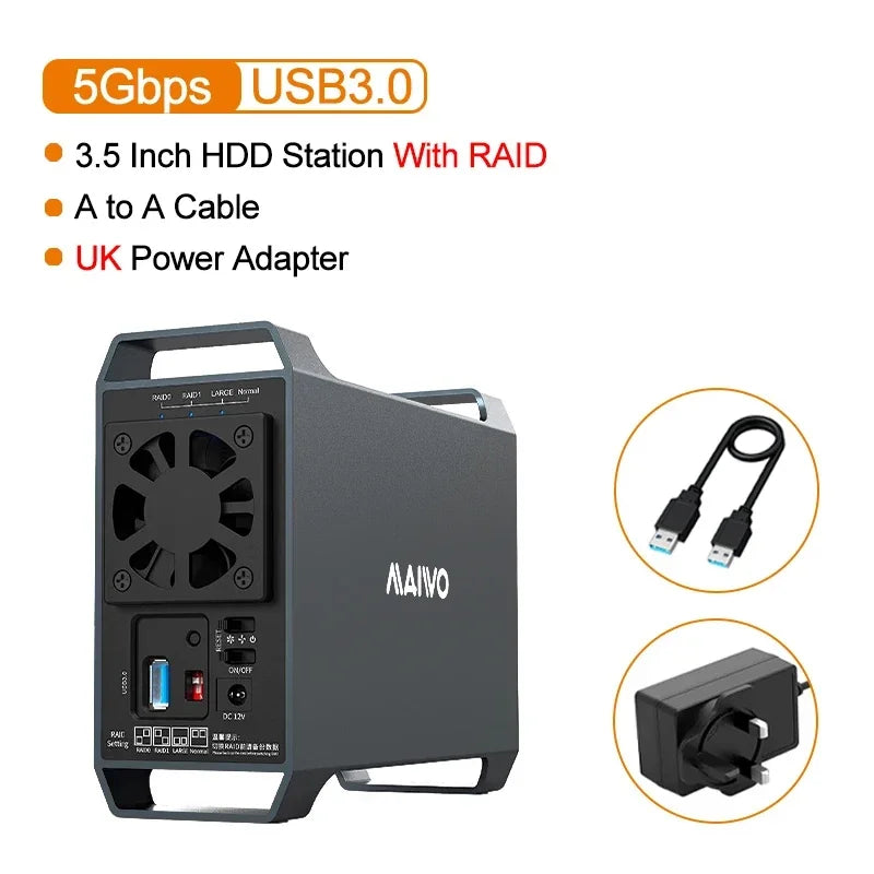 MAIWO 3.5 Inch Dual Bay External Hard Drive Enclosure β SATA Disk Array with 4 RAID Functions for 3.5 Inch HDD