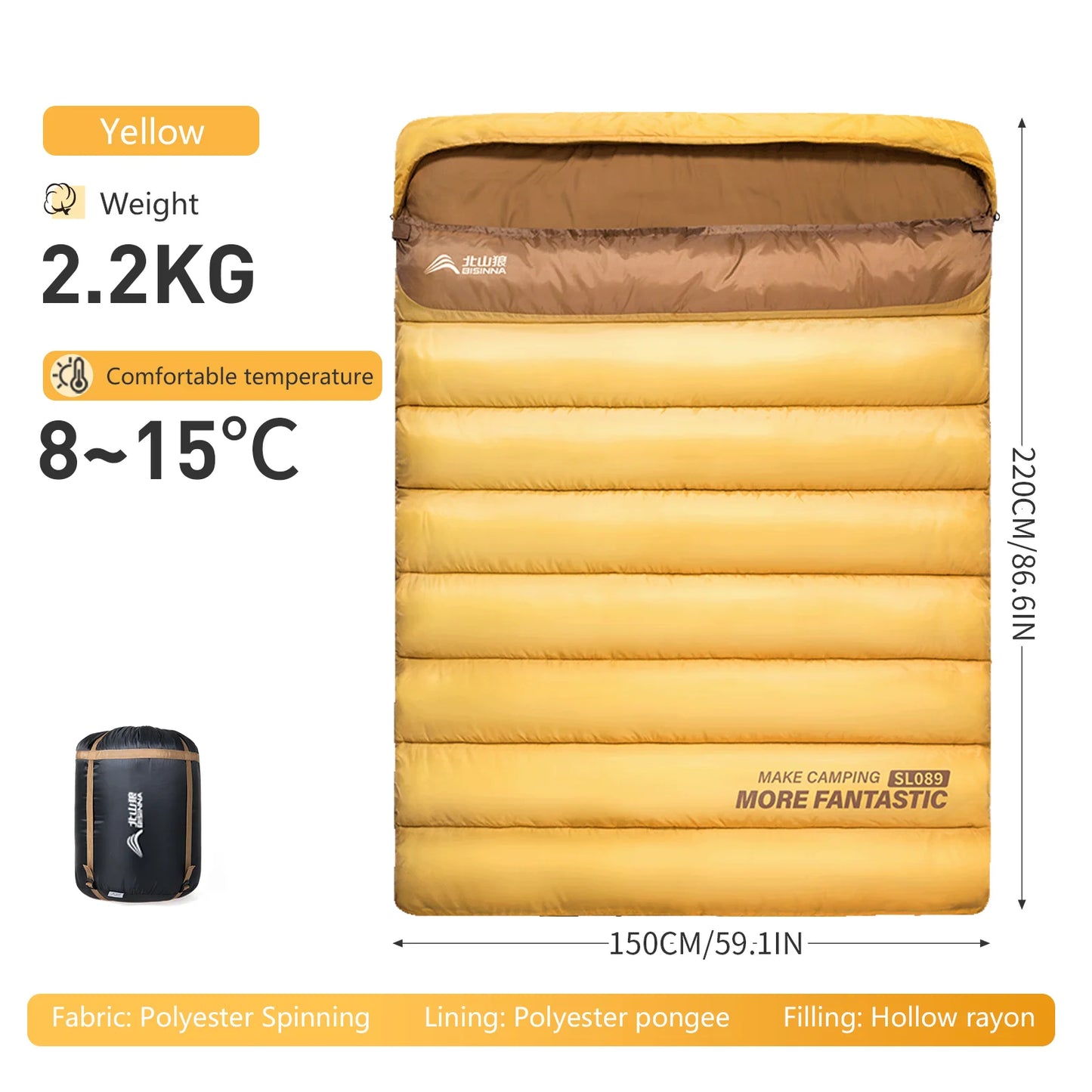 BSWOLF 2-Person Four Seasons Camping Sleeping Bag β Portable Winter Outdoor Travel & Hiking Bag