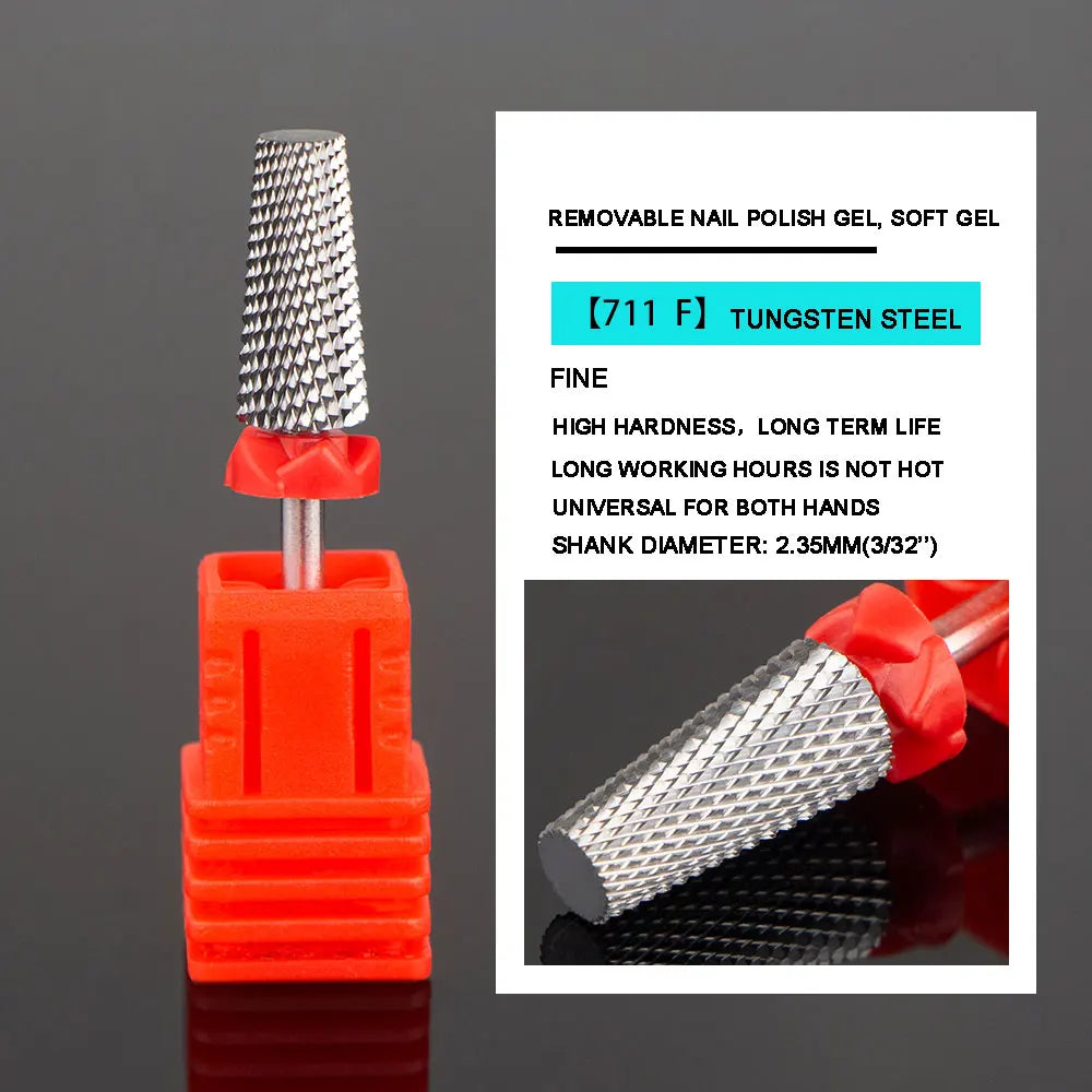 5-in-1 Nail Drill Bits - Tungsten Steel Cross Teeth Manicure File, Acrylic & Hard Gel Nail Polish Remover Drill Bit