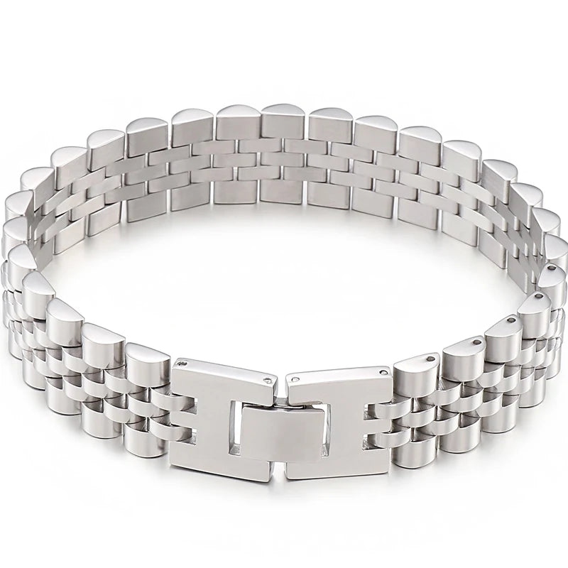15mm Wide Gold Stainless Steel Watch Chain Bracelet – Luxury Waterproof Men’s Wristband Jewelry for Men & Boys Wholesale Style