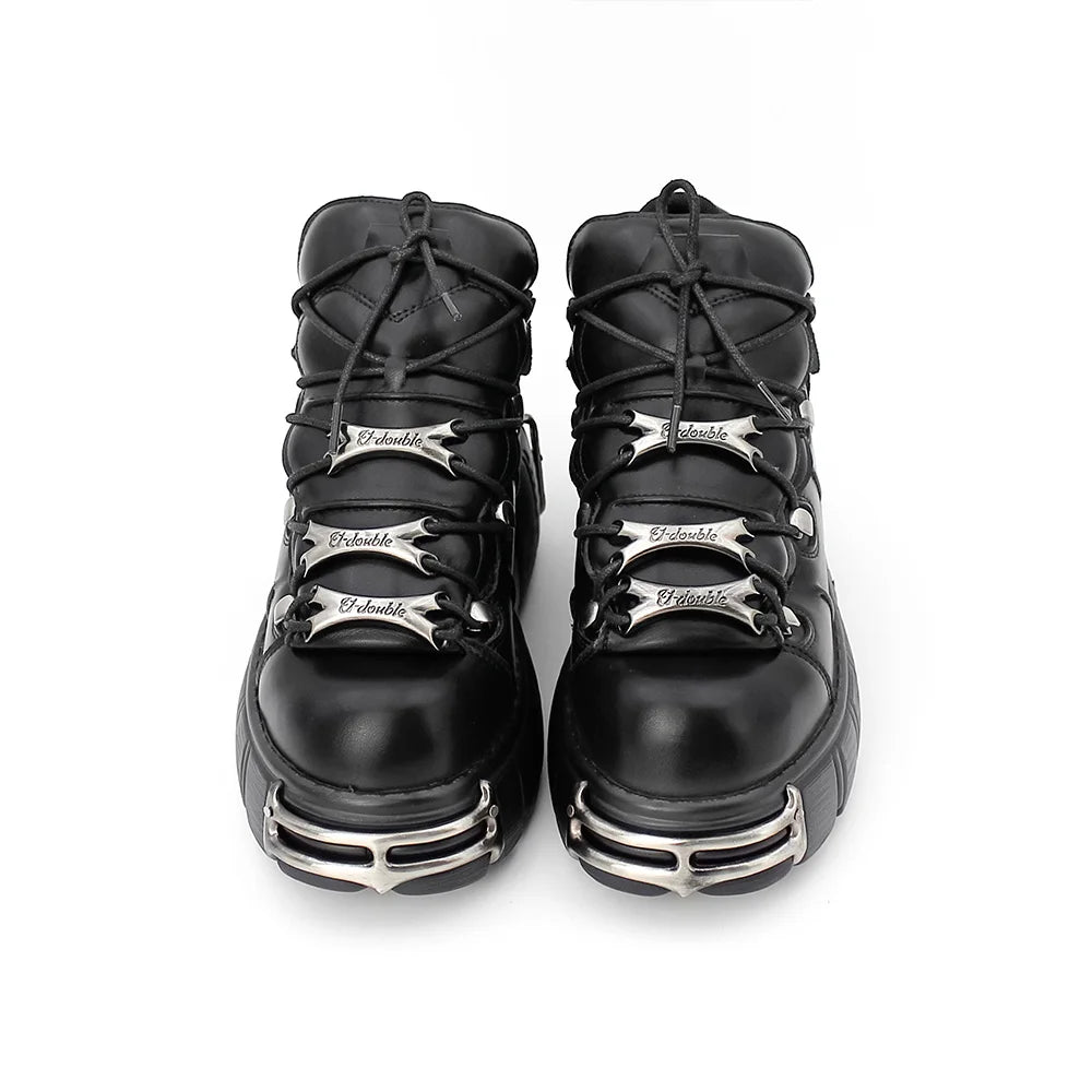 New 2024 Punk Style Women's Platform Shoes – 6CM Lace-Up Rock Boots with Metal Decor