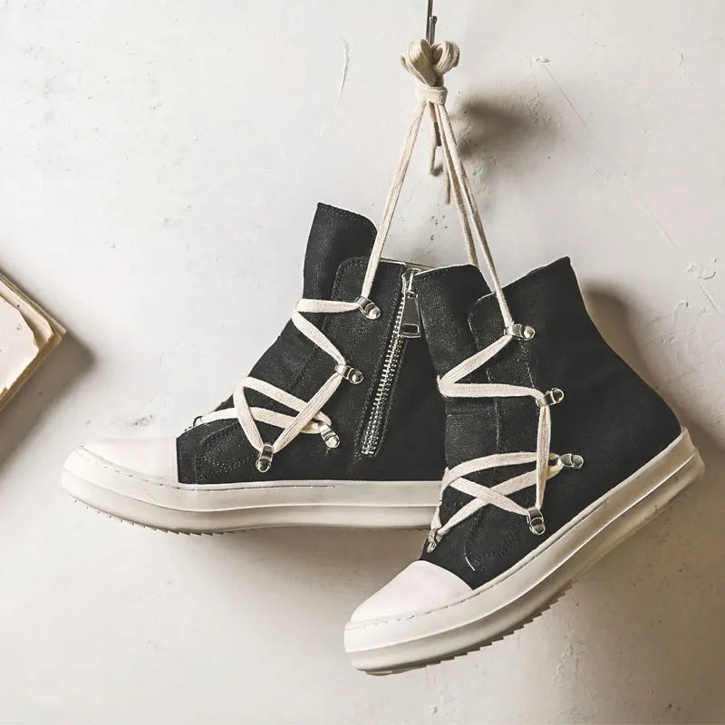 Owens 2025 Sneakers β Women & Men Casual Lace-Up Canvas High-Top Shoes with Thick Sole, Trendy Punk Style