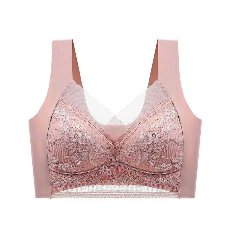 Women’s Lace Perspective Bralette — Push-Up Ice Silk Deep V Bra, Sexy Lingerie Top, Plus Size L–5XL Mom’s Underwear