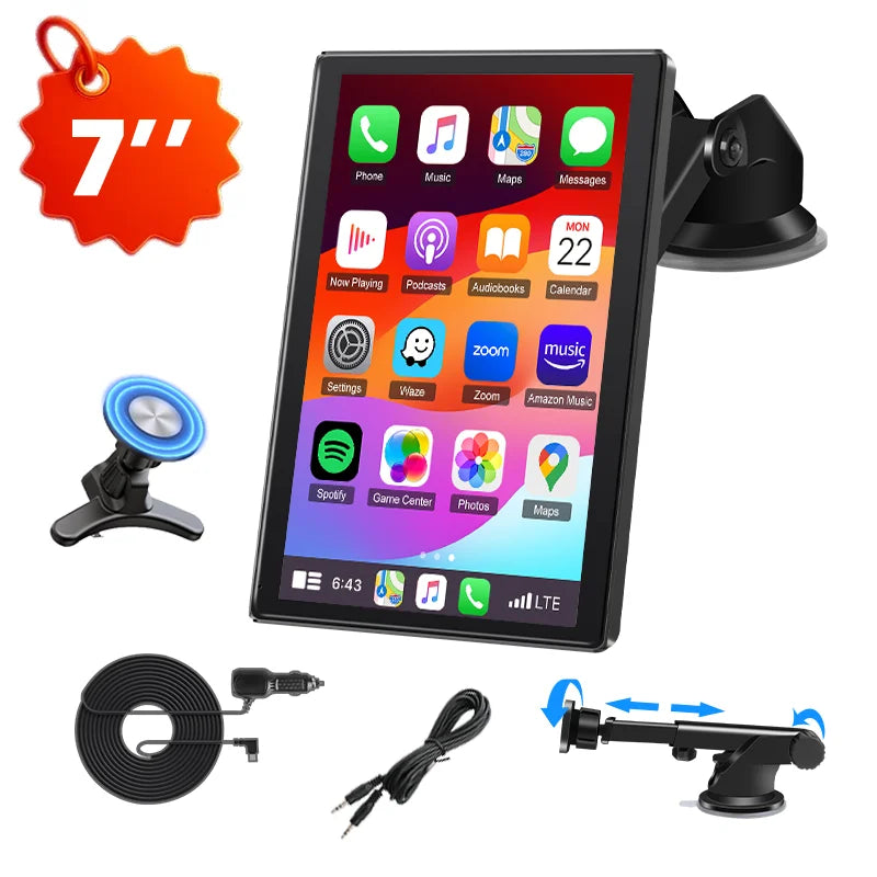 7–9" Universal Car Mirror Screen – Wireless CarPlay & Android Auto Multimedia Player with Portrait/Landscape Support