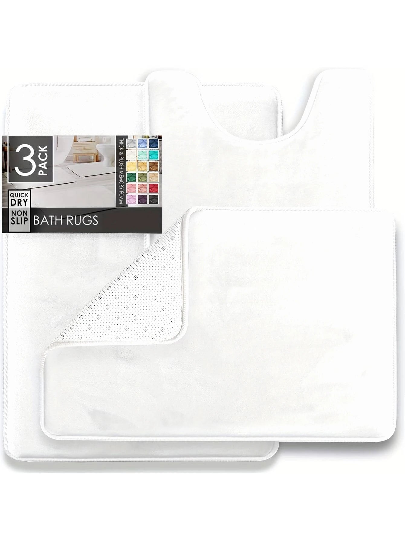 3PC Velvet Memory Foam Bathroom Rug Set - Ultra Soft, Non-Slip, Quick-Dry Machine Washable Bath Mats