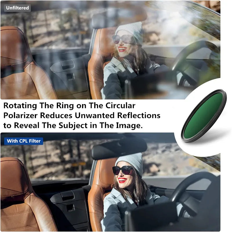 Circular Polarizing CPL Filter β 37-77mm Lens Filter for Nikon, Canon, Sony, Fujifilm & Olympus Cameras
