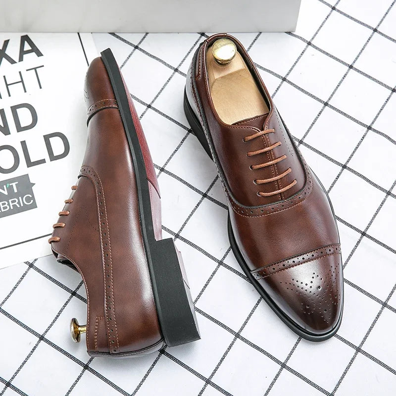 Men’s Red Sole Brogue Dress Shoes - Retro Carved Lace-Up Formal Business Wedding Party Shoes Size 48