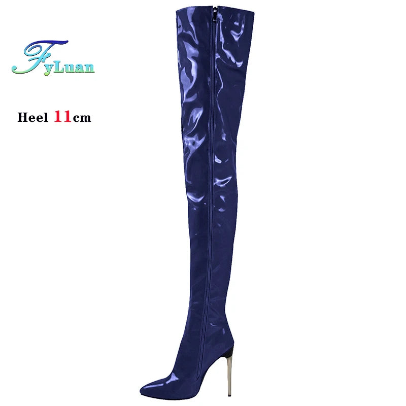 Women’s Plus Size Thigh-High Stiletto Boots - 11CM Pointed Toe Over-the-Knee Party Heels Sizes 45-47
