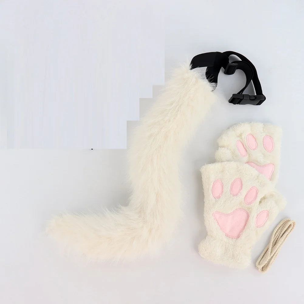 Halloween Cat Costume Set for Girls - 3-Piece Cosplay Headband Tail & Gloves