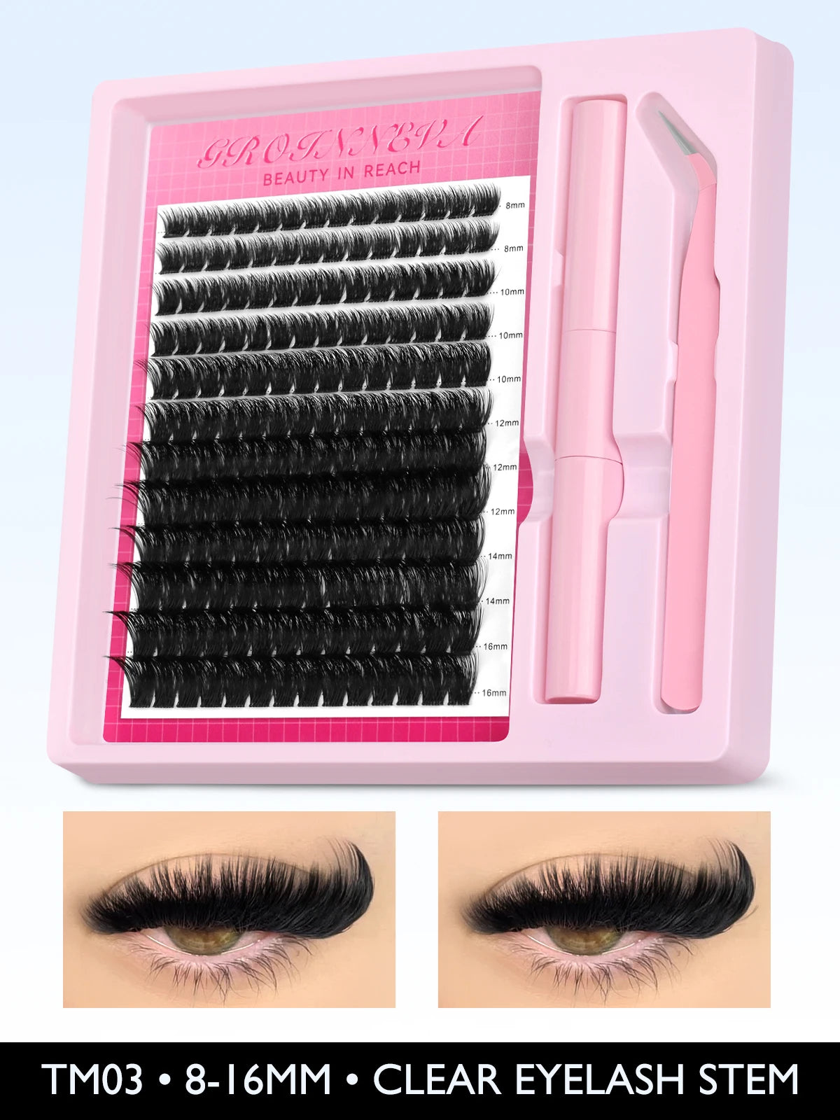 Fluffy C Curl Lash Cluster Kit (10–18mm) – DIY Eyelash Extensions Set with Bond & Seal for Natural Volume Lashes