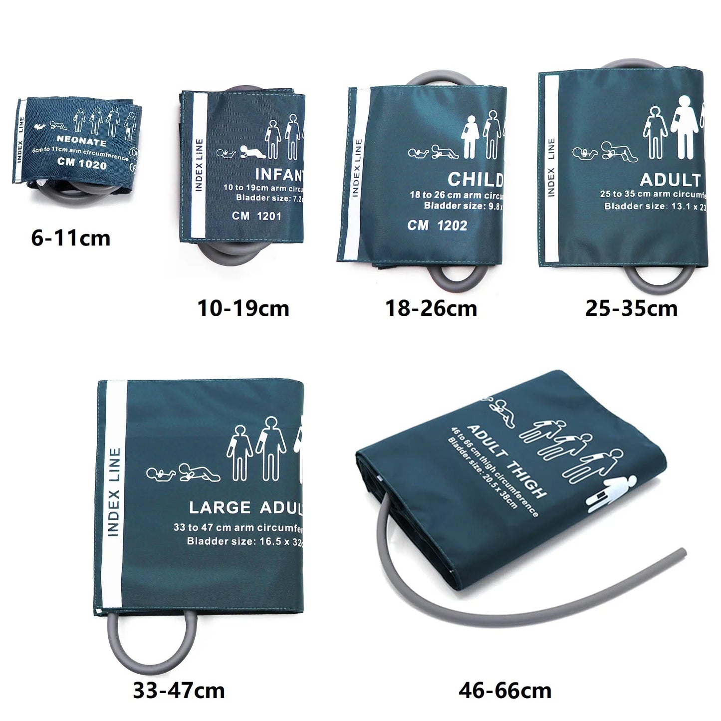6-Size Blood Pressure Cuffs β Neonatal, Infant, Child, and Adult NIBP Arm & Thigh Accessories for CONTEC Monitors