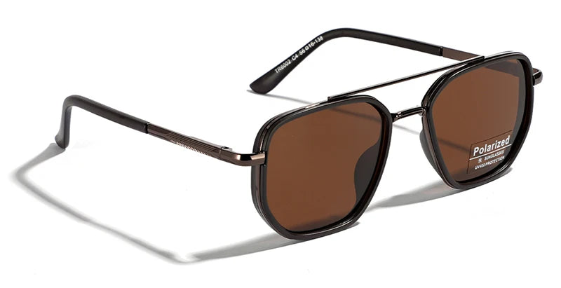 Peekaboo TR90 Polarized Sunglasses β Retro Metal Square Style for Men & Women, UV400 Double Bridge Driving Glasses