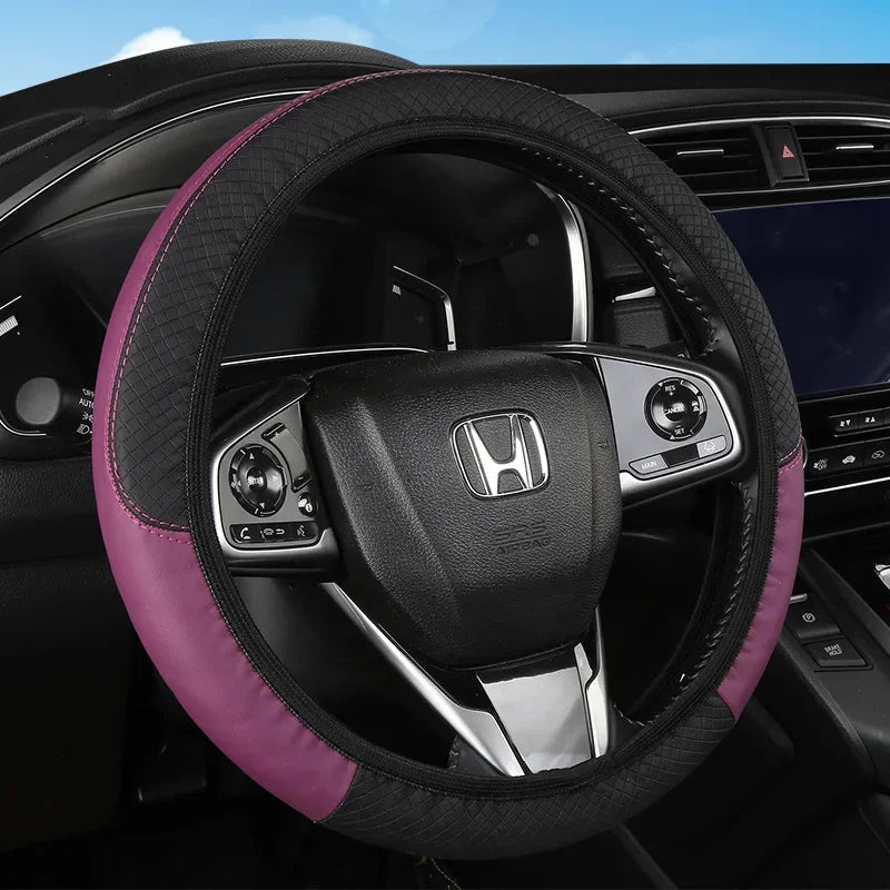 PU Leather Car Steering Wheel Cover — Breathable, Anti-Slip, 37-38cm Universal Car Accessory