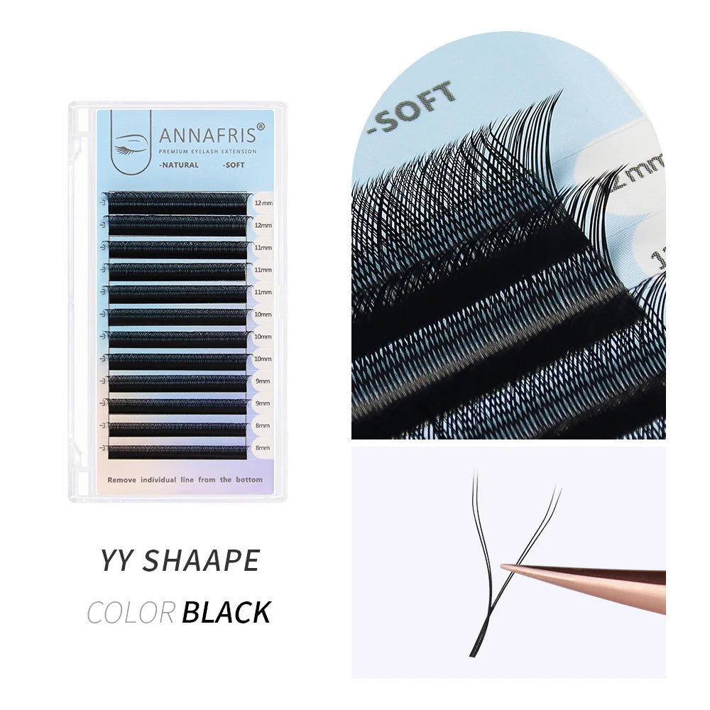 ANNAFRIS Premade Volume Lash Fans – YY 3D 4D 5D W-Shaped Automatic Flowering Mink Eyelash Extensions, Soft & Dense