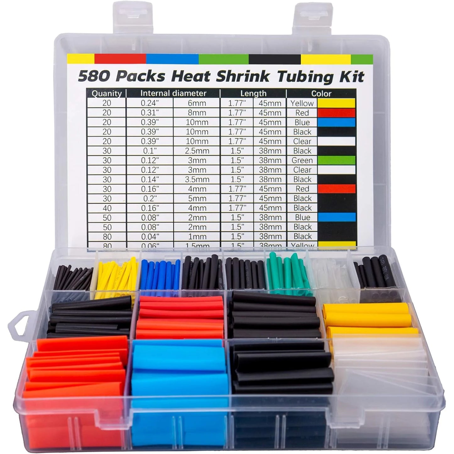 580/560Pcs Heat Shrink Tubing Kit – EVA Material, 6 Colors & 11 Sizes for Electrical Insulation, Repairs & Wire Connections