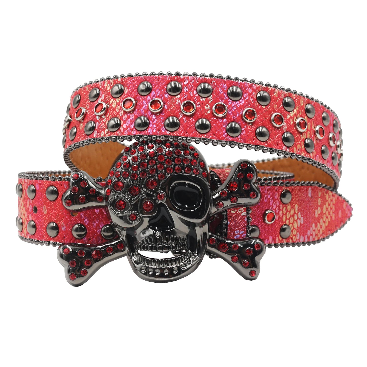 Women’s Rhinestone Skull Leather Belt – Luxury Designer Studded Strap for Jeans, White & Black