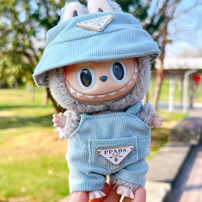 New Corduroy Doll Clothing Set for 17cm Labubu – Hat, Clothes & Shoes | DIY Accessories & Party Toy Gifts