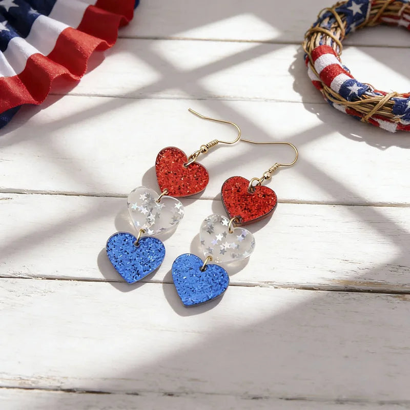 Independence Day Patriotic Earrings - Acrylic American Flag Style Jewelry for Holiday Events