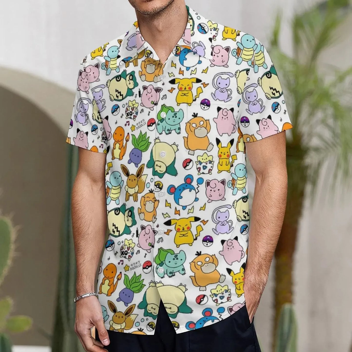 Summer Men's Short Sleeve Shirt – Cute Animal Print, Open Button Lapel, Comfortable Casual Top