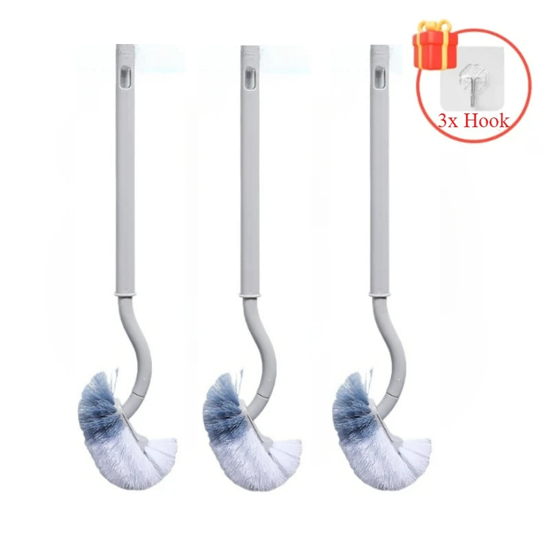 S Shaped Toilet Brush - Wall Mounted 360° Bathroom Cleaning Brush with Long Handle Soft Bristles