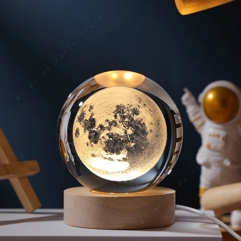 3D Crystal Ball Galaxy Night Light - LED Saturn Planet Moon Lamp for Bedroom and Birthday Gifts