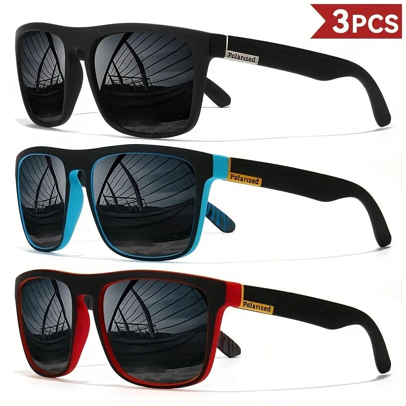 3PCS Polarized Square Sunglasses – Fashionable Outdoor Sports, Travel, Driving & Party Glasses for Men & Women