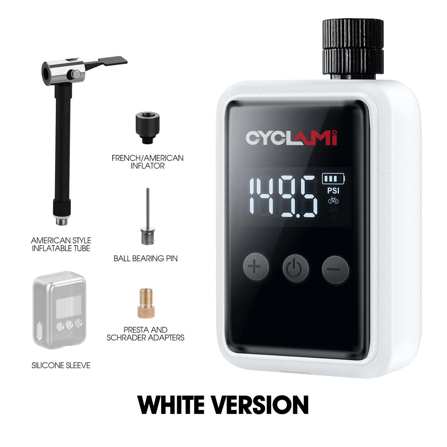 CYCLAMI HW125 150PSI Portable Electric Bike Air Pump – Rechargeable Mini Tire Inflator for Schrader & Presta Valves