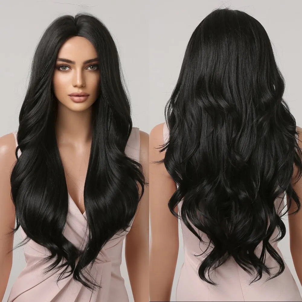 Long Pink Wavy Wig for Women β Middle Part Synthetic Hair, Heat-Resistant, Natural-Looking Cosplay Wig