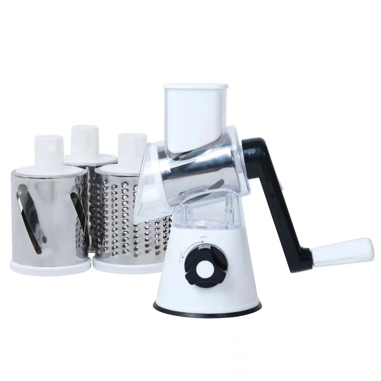 Manual Vegetable Cutter Slicer - 3 Drum Multifunction Kitchen Cheese Grater for Garlic, Potato & Shredding