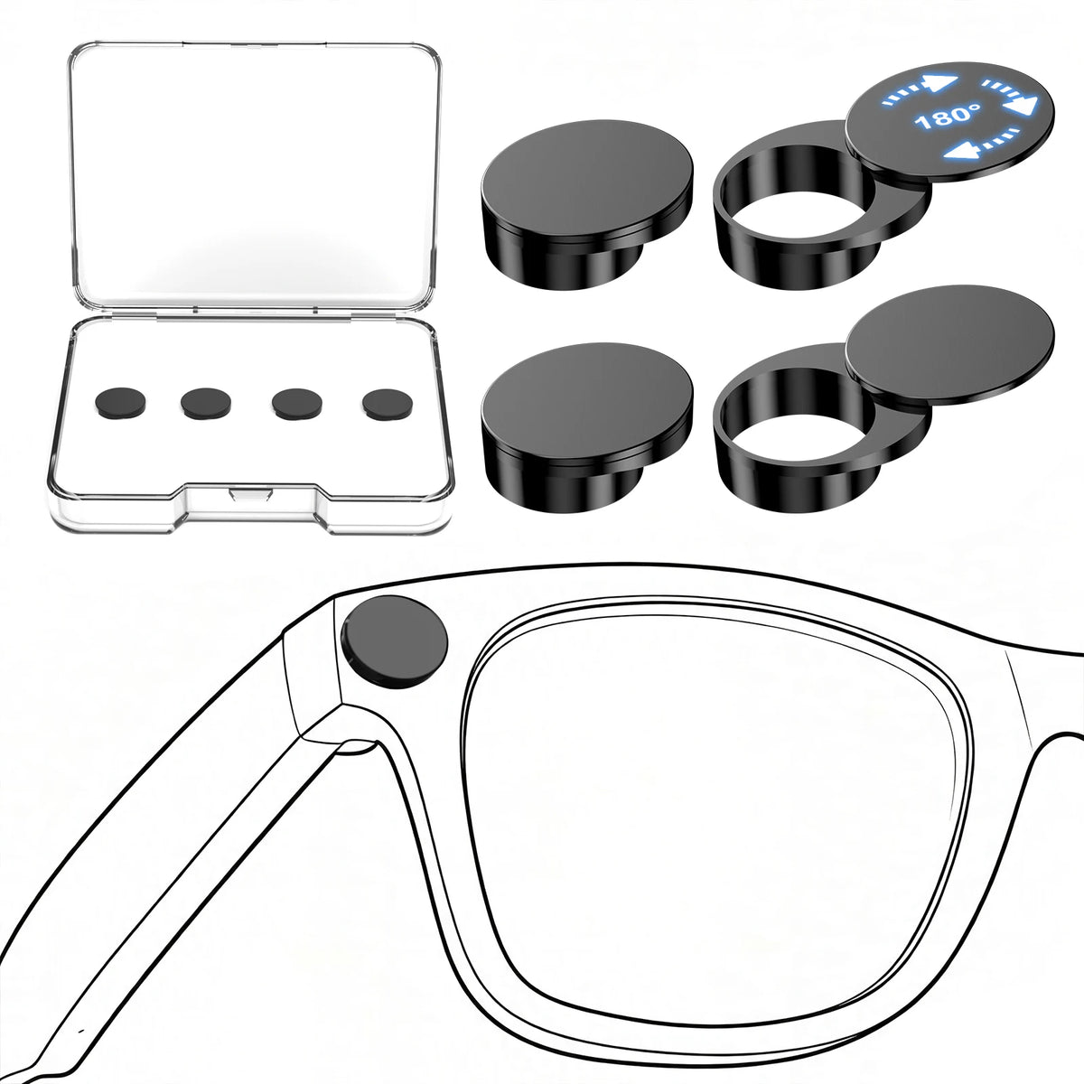 FONKEN Rotating Camera Privacy Cover for Meta Smart Glasses - Physical Lens Cap and Dust Protector for Enhanced Privacy and Security (2–6 Pieces)