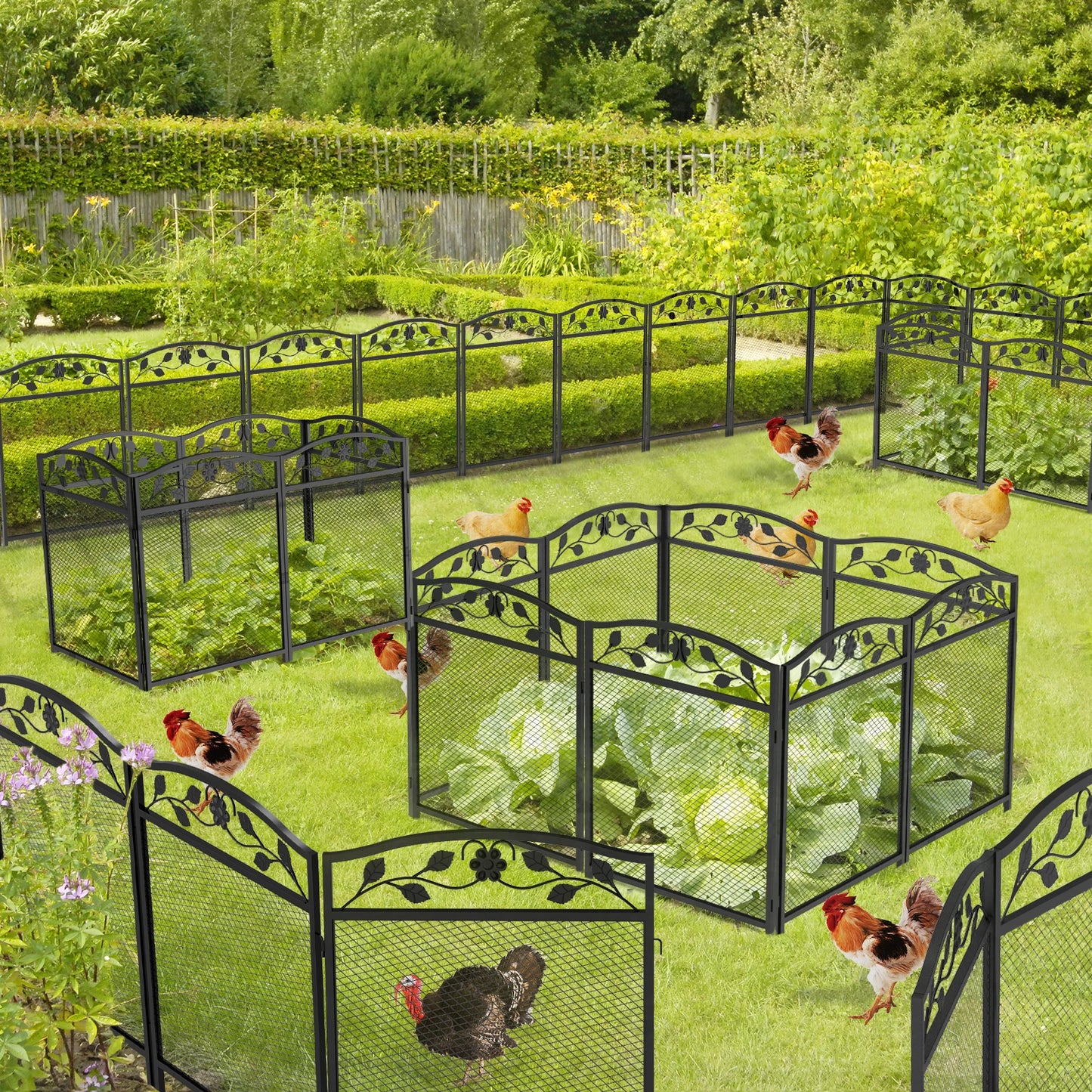 5Pcs Metal Garden Fence Panels - Decorative Iron Lawn Border and Animal Barrier for Outdoor Landscaping