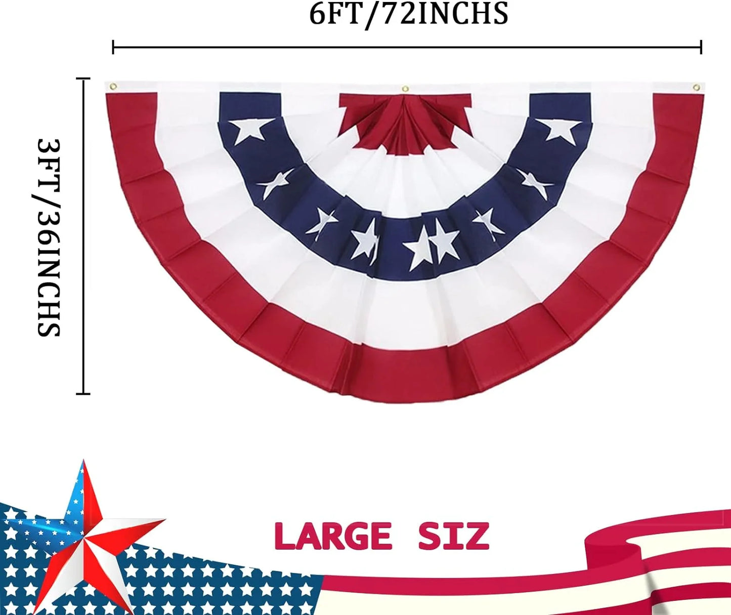 3x6 Ft American Pleated Fan Flag – USA Patriotic Half Fan Bunting Banner for Independence Day & Outdoor Decorations
