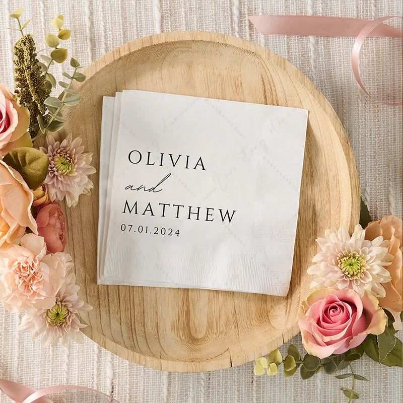 50pcs Personalized Wedding Cocktail Napkins – Custom Initials & Pet Portrait Dinner Party Decor