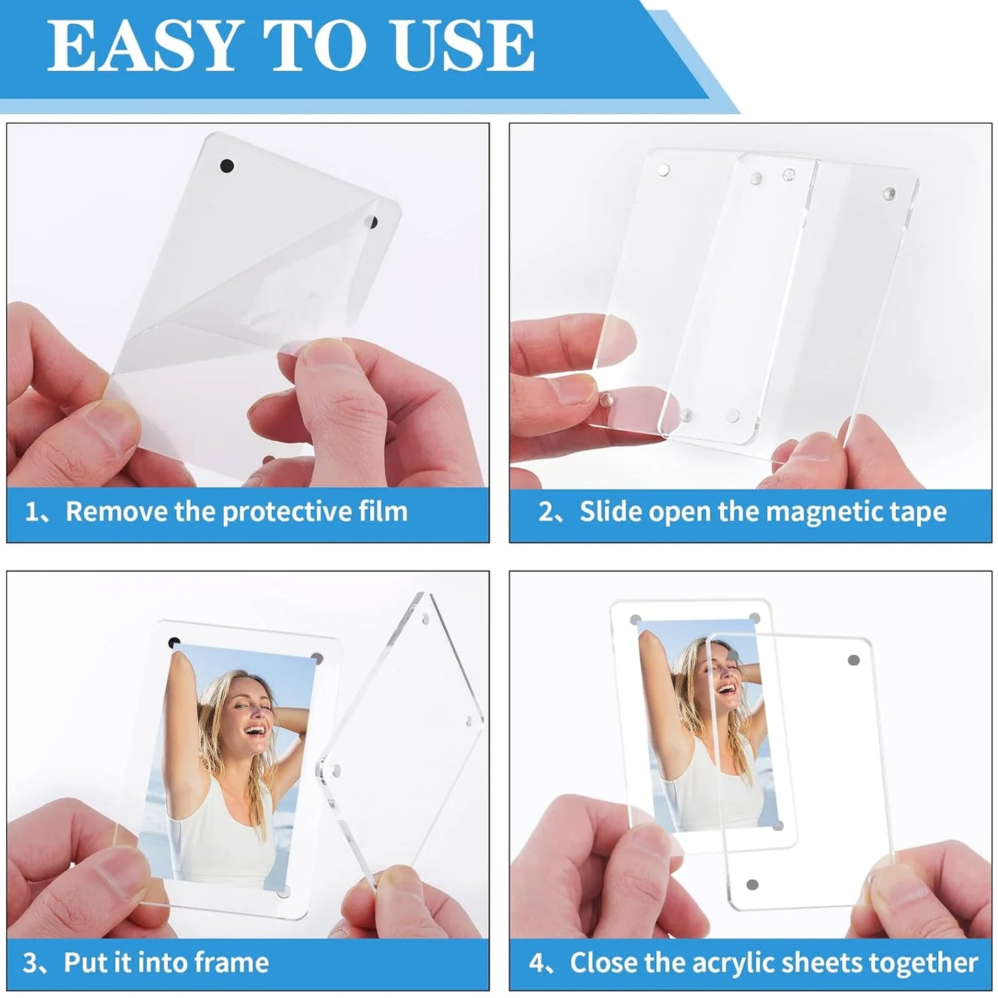 Acrylic Magnetic Photo Frames β 6x9cm Double-Sided Clear Fridge Display Frame, Home Decor Magnet (2.46x3.54 Inch)