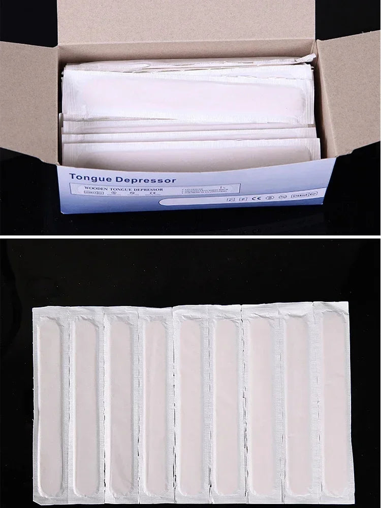 Tattoo & Waxing Wooden Sticks - Disposable Tongue Depressors, Sterilized Beauty Tools, 10/30/50/100/200PCS