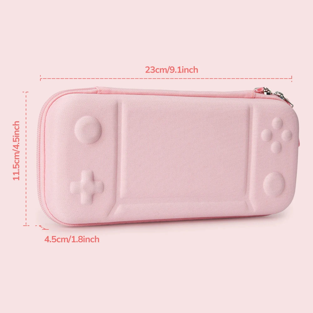 Pink Carrying Case for Nintendo Switch – Portable Travel Handbag with Screen Protector, Thumb Grip Cap, and Game Accessories Cover