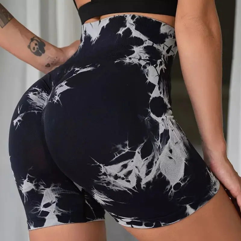 Women’s Yoga Shorts — High-Waisted Tie Dye Seamless Cycling & Running Sports Workout Gym Shorts S-XL