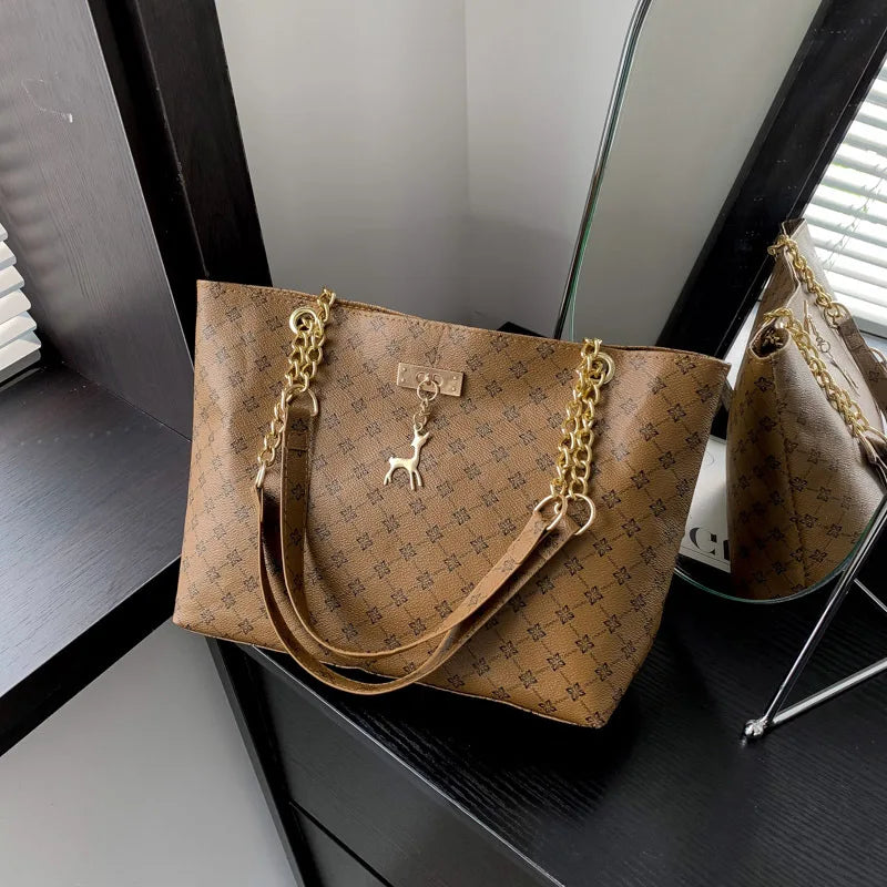 Women’s Soft Leather Tote Bag - Large Capacity Shoulder Handbag with Hanging Accessories