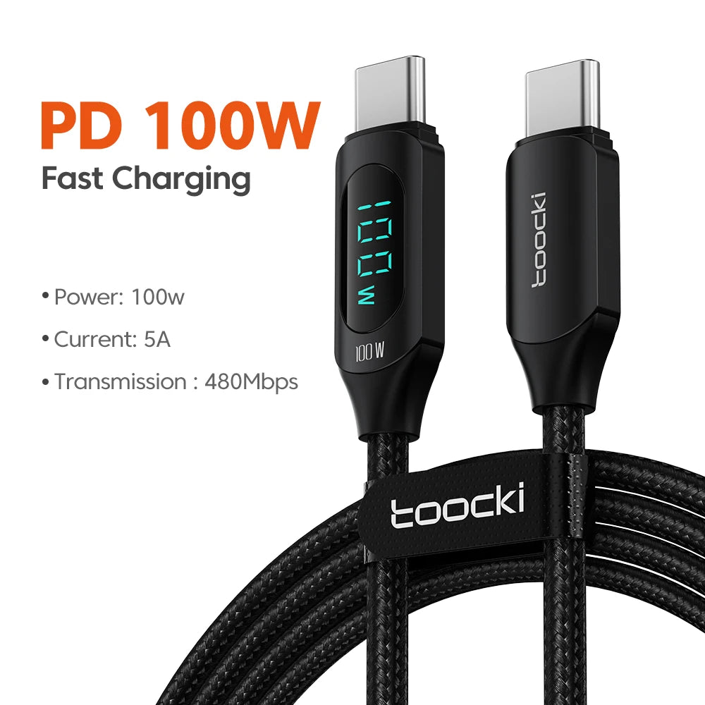 Toocki Type-C to Type-C Cable β 100W PD Fast Charging & Display Cable for Xiaomi POCO F3, Realme, MacBook, iPad