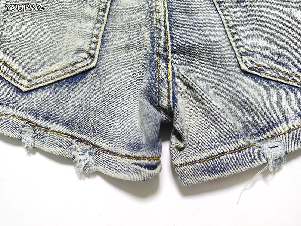 Sexy Low Rise Denim Shorts – Women’s Slim Skinny Rivet Vintage Blue Y2K Jeans for Summer