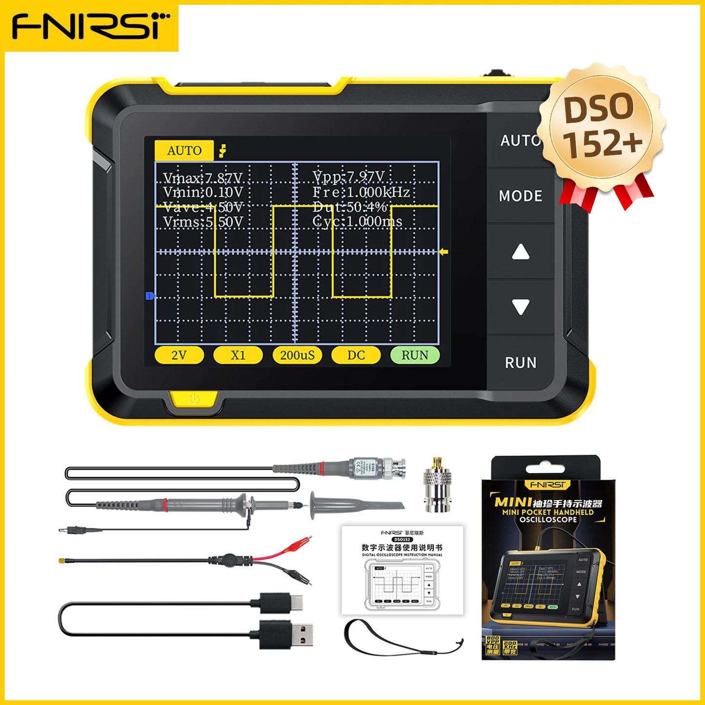 FNIRSI DSO510 DSO152 DSO153 Mini Handheld Digital Oscilloscope | 2-in-1, 48MS/s, 10MHz Bandwidth for Electronic Repair