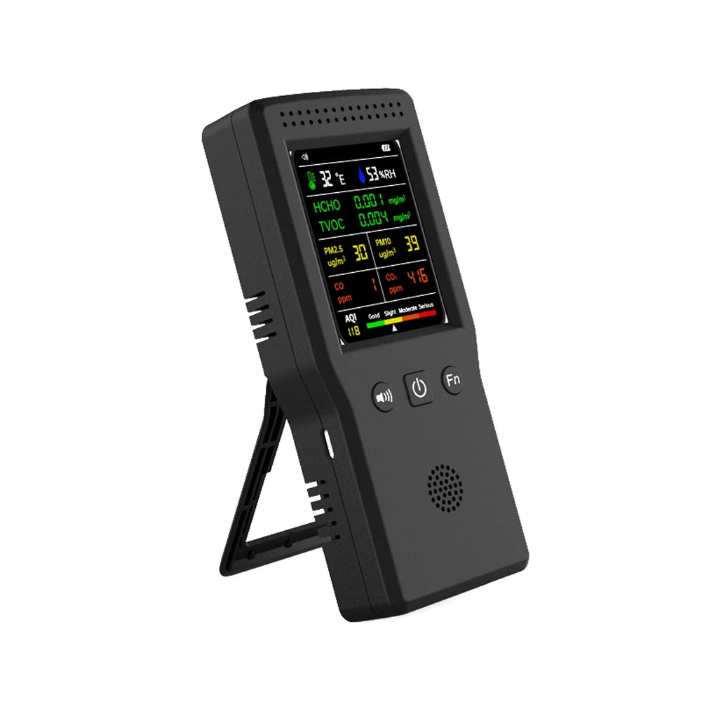 9-in-1 Air Quality Detector β Digital LCD Monitor for PM2.5, PM10, HCHO, TVOC, CO, CO2, AQI, Temperature, and Humidity