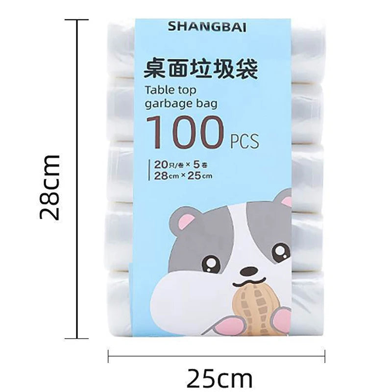 5Roll 100Pcs Mini Garbage Bags – Thickened Disposable Trash Bags for Household & Desktop Use, Kitchen Tools