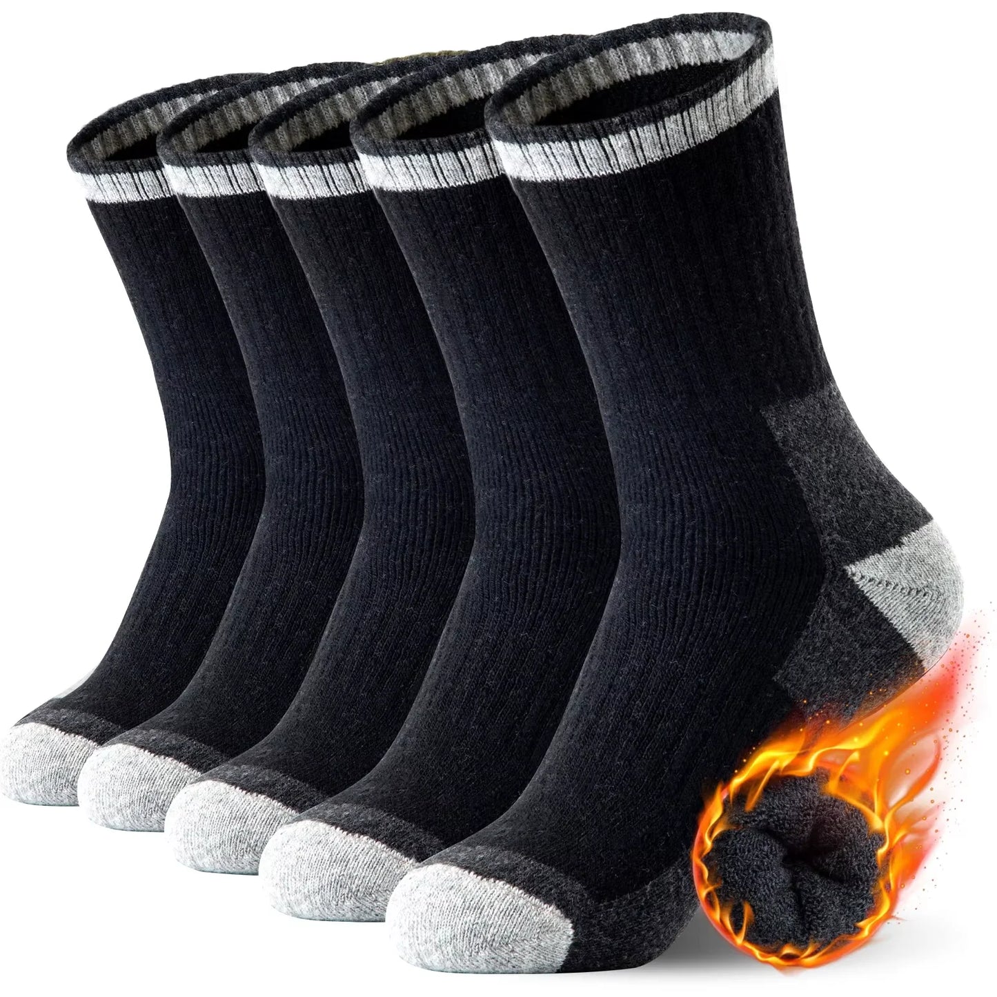 5 Pairs Merino Wool Hiking Socks for Men | Soft, Warm, Moisture-Wicking Winter Crew Socks for Indoor & Outdoor Wear