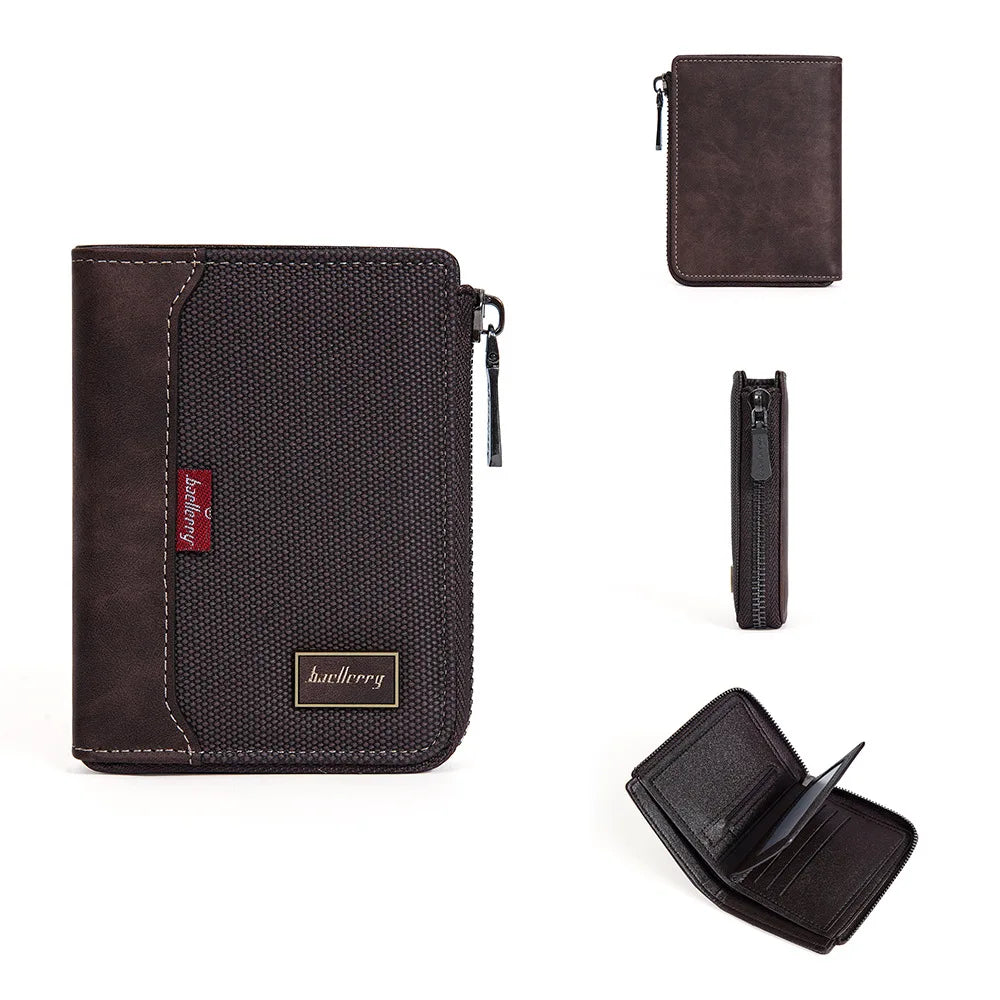 Baellerry RFID Short Men’s Wallet — Luxury Zipper Card Holder with Coin Pocket & Photo Slots
