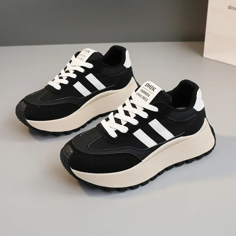 Spring Thick Bottom Women's Shoes – 2024 Summer Casual Patchwork Leather Sneakers, Vulcanized Casual Shoes for Ladies (Chaussure Femme)