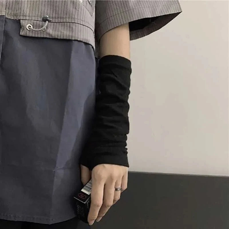 Outdoor Punk Fingerless Gloves – Long Cuff Elbow Arm Warmers, Stretch Hip-Hop Winter Mittens for Men & Women Stylish Streetwear Gloves