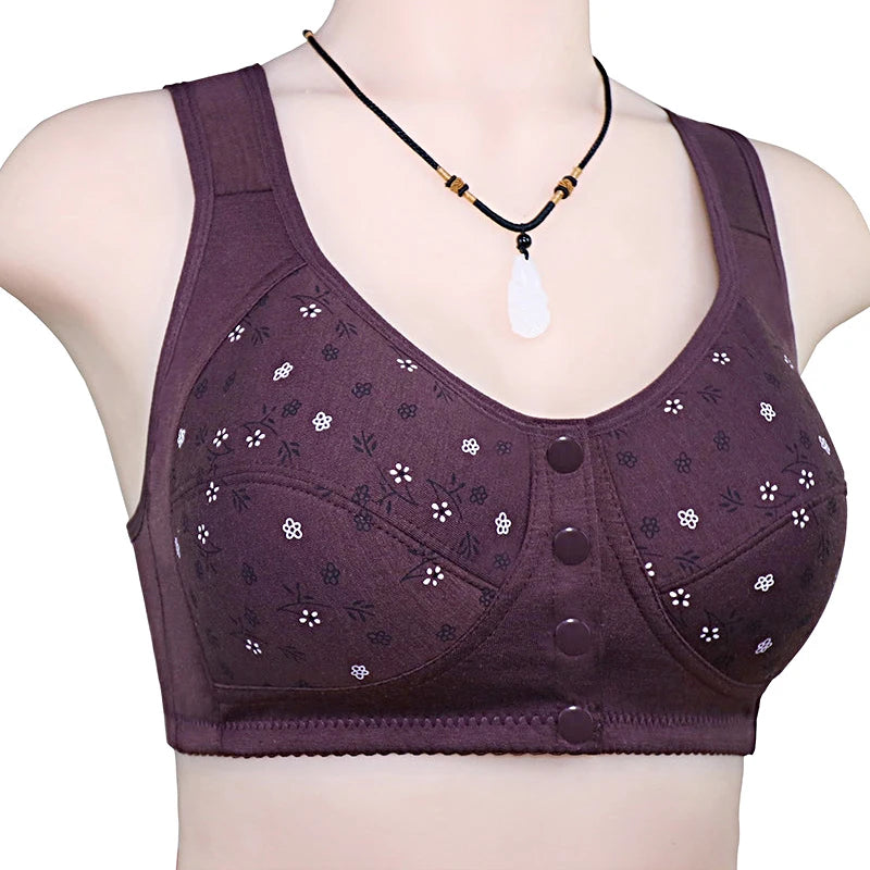 Women’s Cotton Wireless Bra - Soft Front-Closure Comfort Bra for Full Bust Support